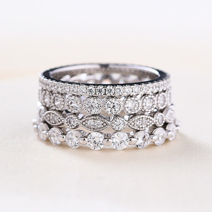 2mm 3mm 4mm 2 Row Full Zircon Eternity Band 4pc Anneaux Empilables Pile 925 Sterling Silver Tower Stacking Ring - Product Image 3