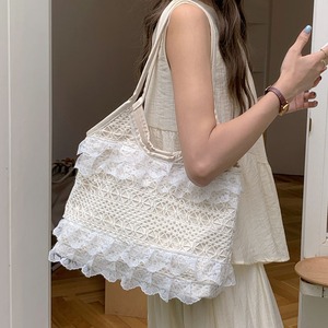 Bolso de mano de malla de encaje etéreo, bolso de hombro beige de gran capacidad para mujer, atuendos diarios, verano 2024 - Product Image 2