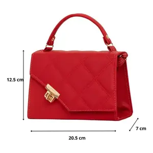 Bolso Bandolera Rojo Fana con Diseño de Diamantes, Cierre de Hebilla, Piel Sintética, para Mujer, Uso Diario Otoño-Invierno - Product Image 4