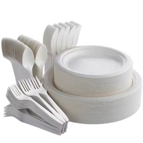 Biodegradable Cornstarch Dinnerware Set Sugarcane Tableware Party Supplies Including Disposable Plate Bowl Cutlery Set