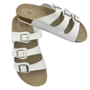 White Double Buckle Slides Slippers Open Toe Flat <b>Sandals</b> PVC Casual Beach Outdoor Unisex - Product Image 1