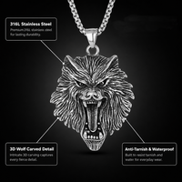 Collier pendentif tête de loup Viking en acier inoxydable pour homme, bijoux gothiques pour motards, vente en gros OEM