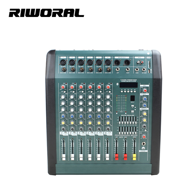 MX608D Home Music Karaoke Audio Mixer 6-Channel Power Amplifier USB Interface Controller Effect Sound Durable Metal Material