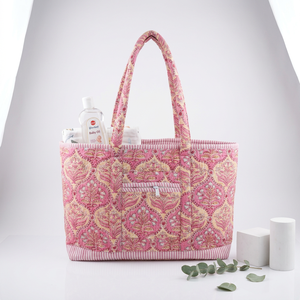 Bolsa de Mano Magnética 100% Algodón Puro, Hecha a Mano con Estampado de Bloques, Acolchada, Reutilizable, Sostenible, Segura para Productos de Cuidado del Bebé - Product Image 1