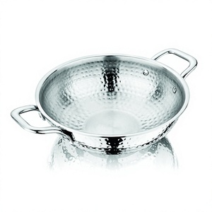 Fil de karahi martelé de couleur argent, double poignée en acier inoxydable, service martelé à Double paroi avec poignée en relief - Product Image 1