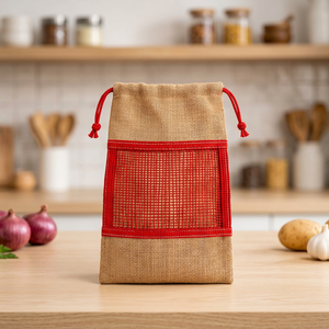Bolsa de malla de yute superventas para almacenamiento de verduras con cordón, reutilizable y transpirable, para patatas, cebollas y ajo, en oferta - Product Image 1