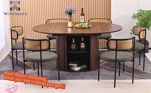 Table à manger extensible SENYU ronde à ovale avec armoire de rangement à 3 niveaux, table à dîner extensible en bois pour 4 à 6 personnes - Product Image 4