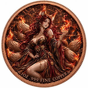 Pièce commémorative en cuivre fin 999 de 1 oz, motif Renard à neuf queues, Fleur de cerisier et Lune, objet de collection, souvenir, pièce de défi, objet de présentation, cadeau - Product Image 2