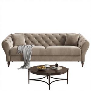 Canapé trois places en velours de style rétro <span class=keywords><strong>français</strong></span> pour salon, avec mousse haute densité, boutons capitonnés classiques, style nordique personnalisé - Product Image 6