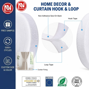 Bande auto-agrippante 100 % nylon de couleur unie à coudre, largeur personnalisée pour la décoration intérieure et la fixation de rideaux - Product Image 2