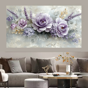卸売OEM抽象的な花柄キャンバスプリント、玄関リビングルームインテリア壁画用のテクスチャードパープルフラワーアートワーク - Product Image 2