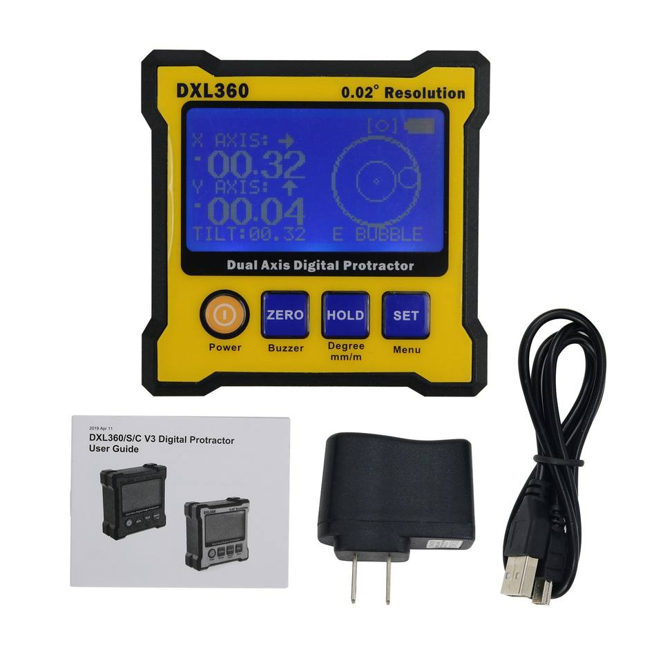 Accelerometer Protractor DXL360 Dual Axis Digital Angle Protractor - 0.02° Resolution