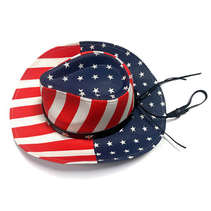 Sombrero de la serie de la bandera americana pintada a mano Día de la independencia de EE. UU. 4 de Julio Sombrero de <span class=keywords><strong>vaquero</strong></span> de paja occidental Sombrilla Retro - Product Image 3