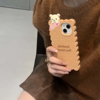Étui de téléphone en silicone véritable antichoc avec motif d'ours biscuit mignon pour 16 15 Pro Max 14 13 12 11 Housse de protection