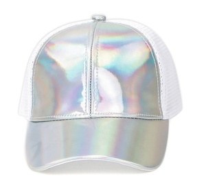 Mode fête <span class=keywords><strong>holographique</strong></span> PU camionneur chapeau brillant maille dos 100% Polyester brodé à la main arcs Argyle motif brillant <span class=keywords><strong>casquette</strong></span> de Baseball - Product Image 4