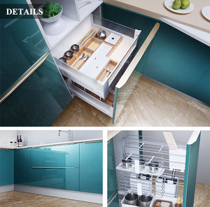 Sofeyia personnalisé moderne de luxe pack plat MDF couleur bleue laqué brillant cuisine garde-manger armoires conceptions - Product Image 5