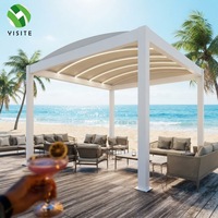 Pavillon en tissu pré-courbé en aluminium 6063-T5 avec bande LED intégrée, imperméable, auto-drainant, pour patio, jardin, cour