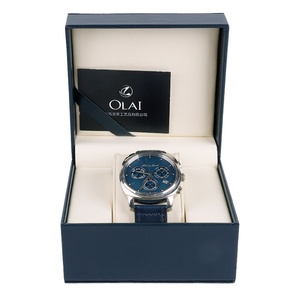 Boîte de montre individuelle en similicuir bleu foncé pour homme, anti-poussière, avec couvercle rabattable, en stock, vente en gros - Product Image 4