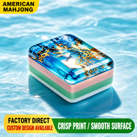 Jeu de Mahjong américain Ocean Beach, 160 tuiles, 3 couches, en résine acrylique bleue et dorée, motif phare, cadeau pour soirée de jeu en famille, personnalisé