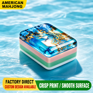 Jeu de Mahjong américain Ocean Beach, 160 tuiles, 3 couches, en résine acrylique bleue et dorée, motif <span class=keywords><strong>phare</strong></span>, cadeau pour soirée de jeu en famille, personnalisé - Product Image 1