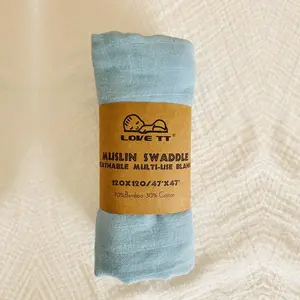 Kustom selimut bayi bedong bayi baru lahir katun organik warna Solid Muslin bayi lapisan ganda selimut bayi menerima selimut