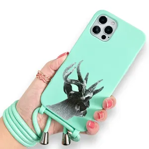 with String Necklace Silicone Cover Cellphone Case Crossbody Tpu Square Mobile Phone Case Cover For Iphone