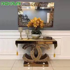 Console de espelhos de luxo com vários desenhos, mesa decorativa de diamante espelhada e espelhada para decoração de sala de estar