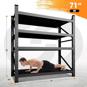 Étagère de rangement industrielle robuste à quatre niveaux réglable en acier et fer, autoportante, pour <span class=keywords><strong>garage</strong></span>, entrepôt, maison, noire - Product Image 6
