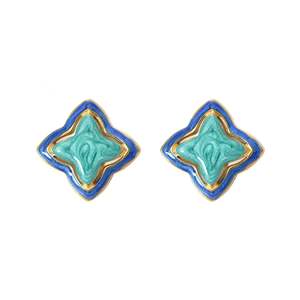 Fashion <b>Stud</b> <b>Earrings</b> 316L Stainless Steel PVD Gold Plating Sustainable Resistant <b>Blue</b> Green Enamel Design - Product Image 1
