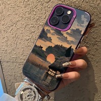 Coque de téléphone élégante peinture chinoise traditionnelle coucher de soleil pour iPhone 16 15 14 13 12 11 Pro Max/Pro/Plus couverture arrière souple Anti-chute