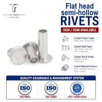 TianFang Rivets Semi-tubulaires en Aluminium Tête Plate OEM/ODM pour Électronique, Tolérance ±0,05mm IATF16949