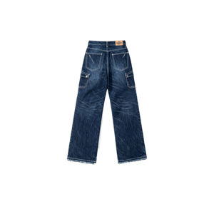 यू मी कस्टम ओएम सर्विस वॉश जींस को खराब कर दिया गया सीधा पैर सिलेंडर ब्लू ब्लैक डेनिम मध्य विंटेज - Product Image 2
