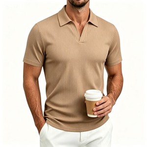 Polo à manches courtes en tricot uni pour homme, coupe classique, texture côtelée, disponible en plusieurs couleurs - Product Image 5