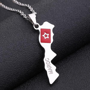 الأكثر مبيعًا قلادة خريطة مغربية من الفولاذ المقاوم للصدأ قلادة نسائية هندسية مطلية بالمينا خريطة بلد مجوهرات قلادة - Product Image 4