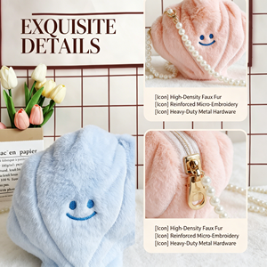 Sac à bandoulière en peluche Kawaii en forme <span class=keywords><strong>de</strong></span> coquillage, sac à main en forme <span class=keywords><strong>de</strong></span> coquille avec perles et visage souriant, chaîne perlée pour filles, cadeau - Product Image 2