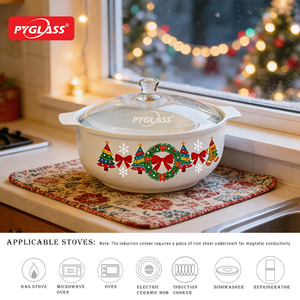 Ollas de Cerámica Pyglass con Tapa de Vidrio <span class=keywords><strong>y</strong></span> Lindas Calcomanías, Cazuela para el Hogar, Apta para Fuego, <span class=keywords><strong>Horno</strong></span> <span class=keywords><strong>y</strong></span> Congelador - Product Image 5