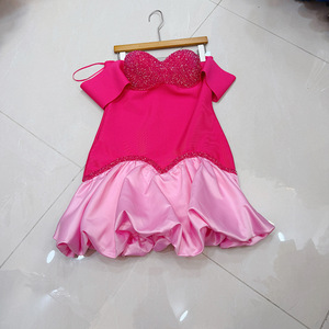 AELESEEN Robe de Soirée 3D pour Filles, avec Nœud et Effet Bouffant, Taille Cintrée à Baleines, Diamants de Luxe, Épaules Dénudées, Style Short Tendance - Product Image 4