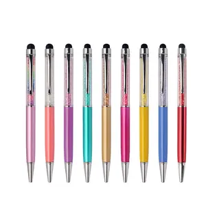 โลหะราคาถูกที่มีสีสันคริสตัลปากกาคริสตัลที่เต็มไปด้วยปากกาสไตลัสสัมผัส