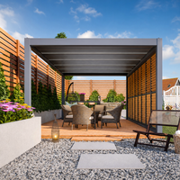 Pergola de luxe en aluminium avec écran rétractable, gazebo métallique imperméable à toit à lames orientables pour solutions extérieures résistantes au vent