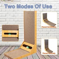 Planche à gratter pour chat en forme de L en bois et papier ondulé de qualité supérieure jouet à griffoir interactif à double usage emballé dans un carton
