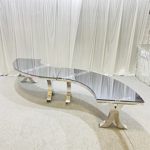 Foshan mariage serpentine argent rond demi-lune <span class=keywords><strong>en</strong></span> acier inoxydable <span class=keywords><strong>verre</strong></span> haut S forme <span class=keywords><strong>Table</strong></span> à <span class=keywords><strong>manger</strong></span> - Product Image 4