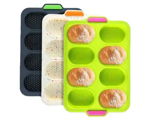 Silicone French Bread Baking Mold 8 Cavity Baguette Cake Tray DIYPerforated Muffin Pan Loaf Baking Hamburger Mould