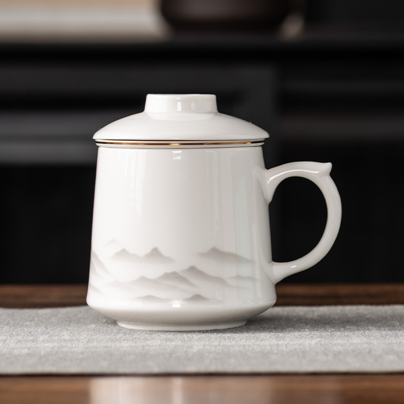 Taza de oficina de porcelana de jade Yangzhi, ver imagen.