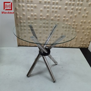 Juego de Mesa de Comedor Redonda de Vidrio con Patas de Acero Inoxidable Moderno para Bodas - Product Image 4