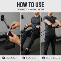Poignées d'attache pour câbles de gym avec poignées en ABS noir, sangles en nylon et anneaux en D métalliques pour l'entraînement musculaire