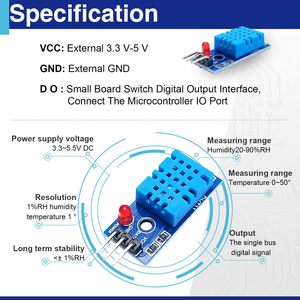 Módulo de Sensor de Temperatura y Humedad Digital DHT11 3.3V-5V con Cables de Conexión, Rango 20-95%HR ±5%, 0-50 ℃   ±2 ℃ - Product Image 5
