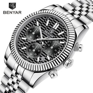 Montre pour homme Benyar S001, calendrier, aiguilles lumineuses, marque haut de gamme, <span class=keywords><strong>chronographe</strong></span> multifonction, montre pour homme d'affaires, montre en acier inoxydable, luxe - Product Image 1