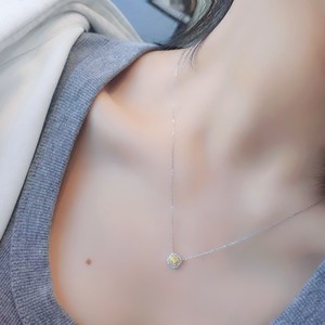 Collar con Colgante de Diamante Amarillo de Oro Sólido de 18K Xinfly, Collar con Doble Halo de Diamantes Baguette, Joyería Fina para Mujer - Product Image 5