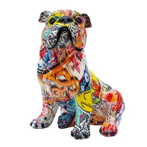 树脂彩色涂鸦狗雕塑水转印动物雕像树脂工艺品
