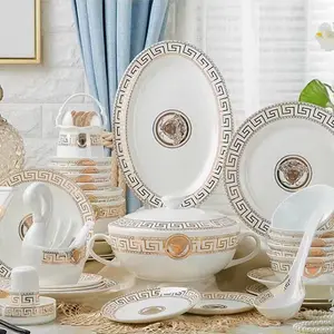 Louças de porcelana clássica de luxo 60ocs, conjunto de louças de porcelana com etiqueta privada, para jantar e cerâmica